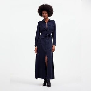 NWT Madewell Utility Tie-Waist Maxi Shirt Dress Women's Size XS Navy Blue